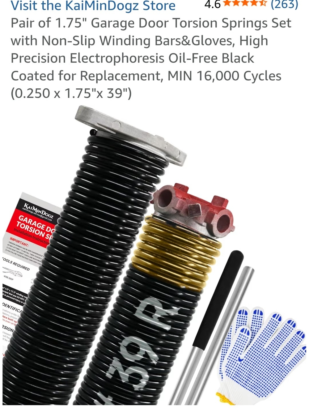 Garage Door Torsion Spring Set - Black & Gold 4775G